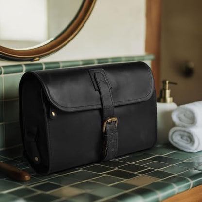 LEATHER VILLAGE Hanging Leather Toiletry Bag for Men, Dopp Kit, Black - color: Black