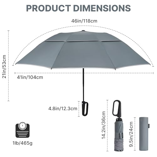 G4Free 46inch Ring Buckle Umbrella, Inverted Design with Carabiner Handle - color: Grey
