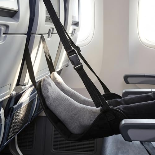 CALLARON Portable Foot Rest for Airplane Travel Adjustable Foot Hammock with Padded Support Foldable Travel Accessory for Office Footrests and Desk Leg Rest Includes Storage Bag