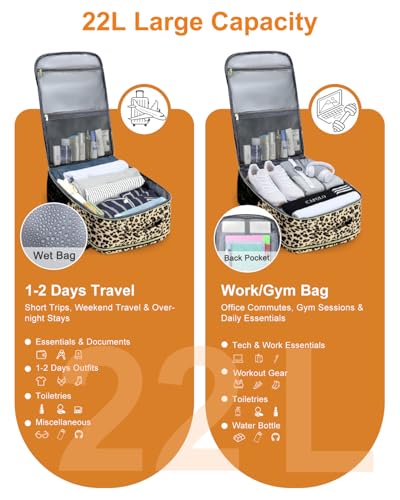 Capolo Travel Laptop Backpack Women Men Personal Item Weekender Travel Bag - color: Leopard, size: Small