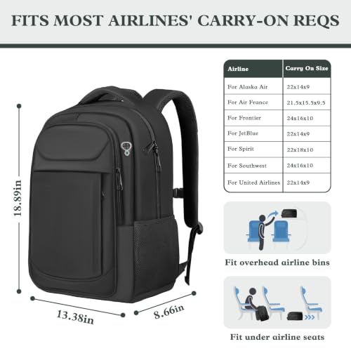 17" Travel Laptop Backpack, Airline Approved Computer Bag, Black - color: Black, size: 17.3 Inch(40L)