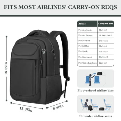 17" Travel Laptop Backpack, Airline Approved Computer Bag, Black - color: Black, size: 17.3 Inch(40L)