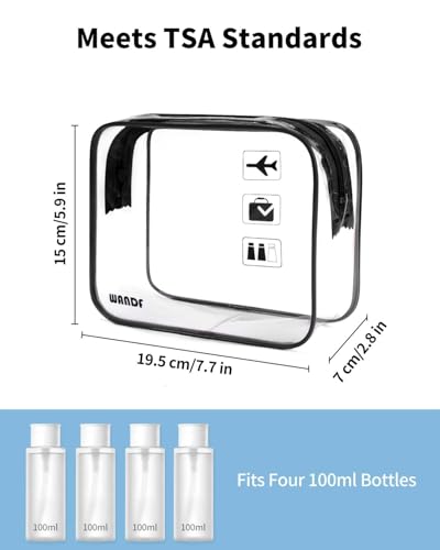 WANDF TSA Approved Toiletry Bag, 2 Pack Clear Makeup Bag - color: Black+White Pack of 2, size: Pack of 2