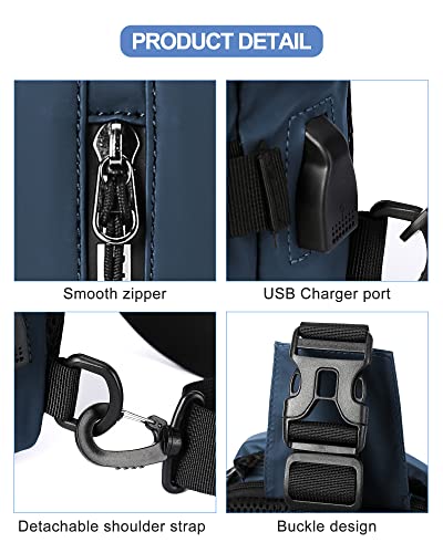 SEAFEW Blue Sling Crossbody Backpack, Anti-Theft Tactical Chest Bag - color: Blue-mini