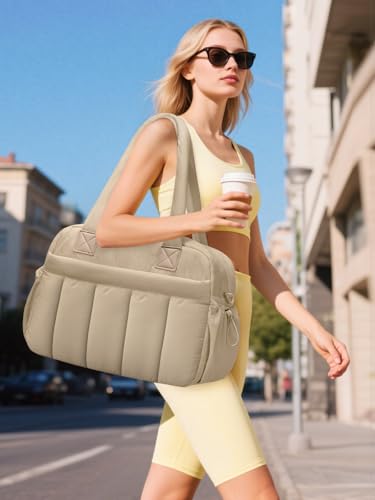 oscaurt Gym Bag for Women Lightweight Duffle Bag for Travel with Toiletry Pouch Water Resistant Carry On Weekender Overnight Duffel - color: Desert