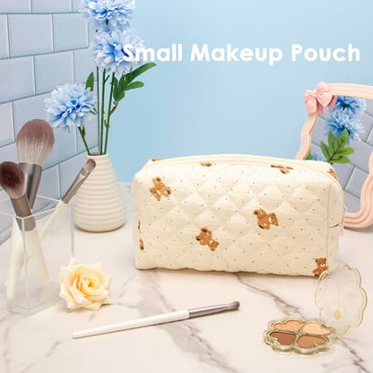 PAZIMIIK Small Quilted Makeup Bag,Zipper Cosmetic Pouch,Gauze Bear - color: Gauze Bear