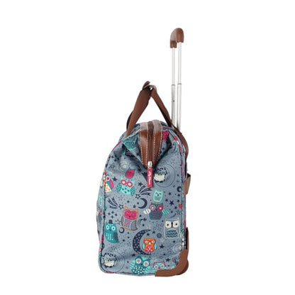 Lily Bloom Designer Under the Seat Tote Cabin Luggage Collection - 15 Inch Patterned Carry on Bag For Women - Lightweight Suitcase with 2 Rolling Wheels (Night Owl) - color: Night Owl