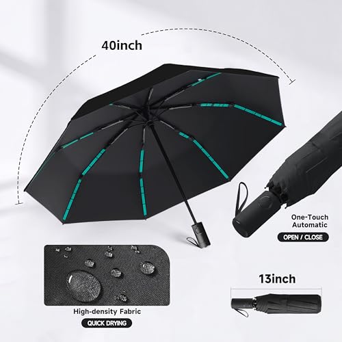 Compact Automatic Folding Umbrella – Portable Backpack Umbrella with Hook - color: Black1