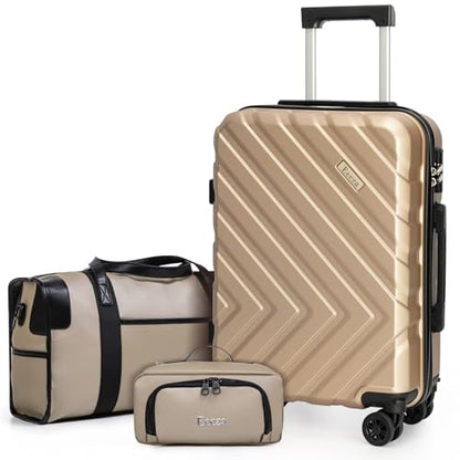 3 piece Carry on luggage 22x14x9 airline approved, Champagne | Removable Spinner Wheels ABS Hard Case TSA, combination lock(20"/DB/TB) - color: Champagne