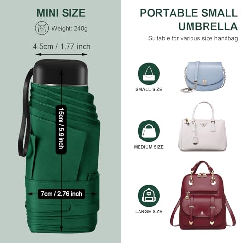 Mini Umbrella for Travel with Case Small Compact Sun Rain Tiny for Purse - color: 1.2Dark Green