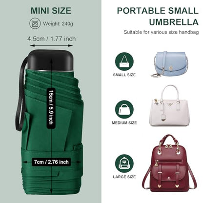 Mini Umbrella for Travel with Case Small Compact Sun Rain Tiny for Purse - color: 1.2Dark Green