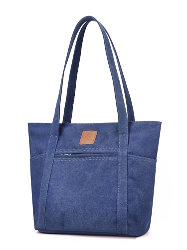 Light Canvas Shoulder Bag for Women Retro Bucket Tote - color: Dark Blue