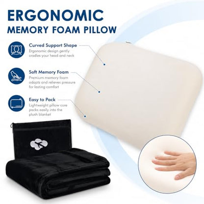 Nerien Blanket Pillow for Airplane Travel Essentials -3 in 1 Plane Travel Set Black - color: Black