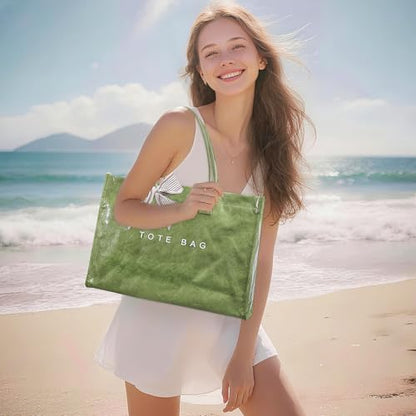 Lushandy PVC Tote Bag Women's Waterproof Jelly Beach Bag Work Hobo Handbag - color: Solid-green