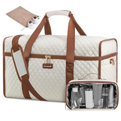 LOVEVOOK Travel Duffle Bag - Weekender & Overnight Bag with Toiletry & Wet Pocket, Carry-On Size, 3pc Set - color: Beige-Brown, size: Extra Large