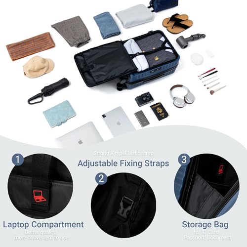 Rosamo 3 Piece Carry On Luggage Set, 20 Inch Front Opening Hardside Suitcase, Spinner Wheels, TSA Lock - color: DarkBlue