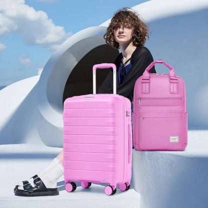 LARVENDER Carry On Luggage 22x14x9 Airline Approved, Suitcases with Wheels - color: Neon Pink