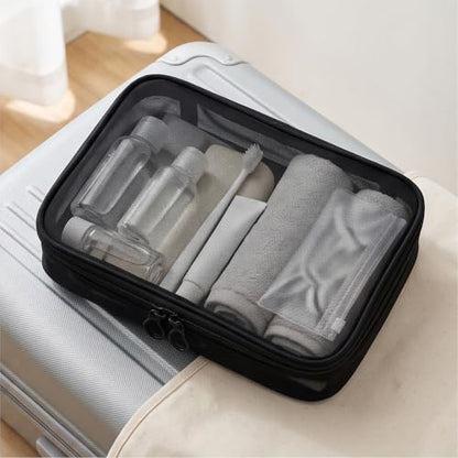 3 Pcs Mesh Cosmetic Bags Black Makeup Brush Bag for Travel Toiletry