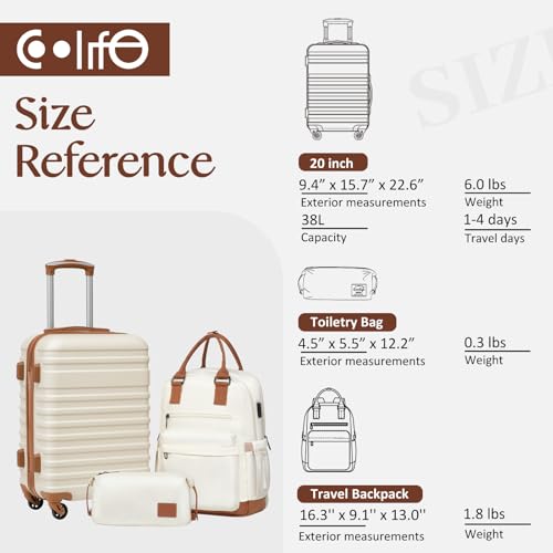 Coolife Luggage Set Hardside Suitcase,3 piece,Black(BP/TB/20) - color: Black, size: 3 piece set (BP/TB/20)