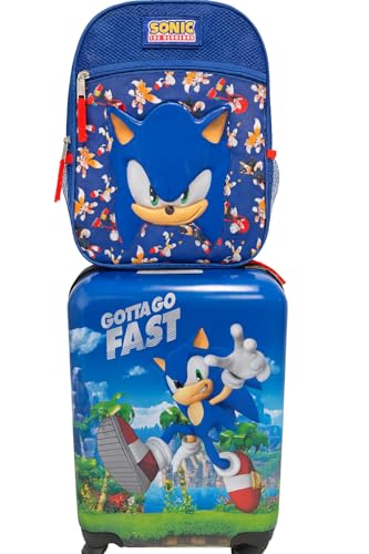 AI ACCESSORY INNOVATIONS Sonic the Hedgehog Kids Luggage and Backpack Set - 18" Luggage Suitcase With Wheels, 13.75" Backpack - color: Sonic Set