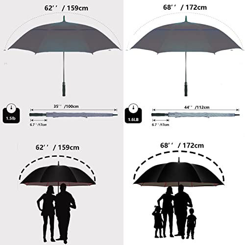 54/62/68/72 Inch Large Golf Umbrella Windproof Auto Open for Rain - color: Grey, size: 68 Inch