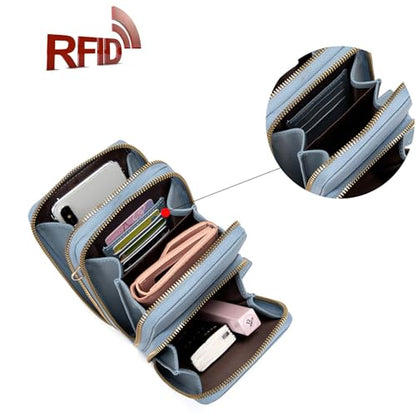 myfriday Touch Screen RFID Phone Crossbody Purse with 2 Straps for Women - color: A-light Blue