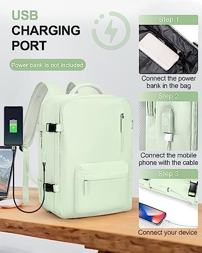 WONHOX Large Travel Laptop Backpack Expandable Flight Approved Backpack Carry on Backpack for Women Men Waterproof 17inch Laptop Daypack Hiking Work Backpack with Shoe Compartment Mint Green - color: A7-mintgreen