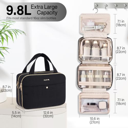 Hanke Hanging Travel Toiletry Bag with Jewelry Organizer, Black - color: Black