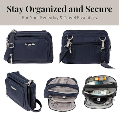 Baggallini Triple Zip with Front Wallet/Trifecta RFID Wallet Crossbody - color: French Navy