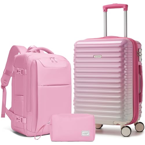 LARVENDER Carry on Luggage 20-Inch Expandable Suitcases, Peach Sparkling | 22x14x9 Airline Approved, Gradient PC+ABS Hardshell, Expands 2", 360° Spinner Wheels, TSA Lock, 3-Piece Set with XL Backpack - color: Peach-Sparkling (XL-BP), size: 3 Piece Set (Ba