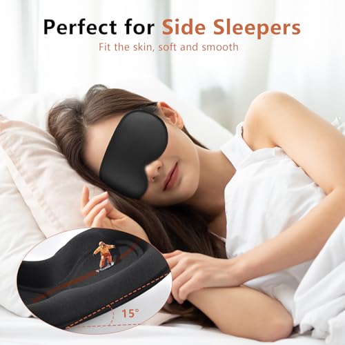 Sleep Mask for Side Sleeper Women Men, Eye Mask for Sleeping Light Blocking, 3D Contoured Cup Sleeping Mask, Soft Breathable Sleep Eye Mask with Adjustable Elastic Strap for Travel - color: Black01
