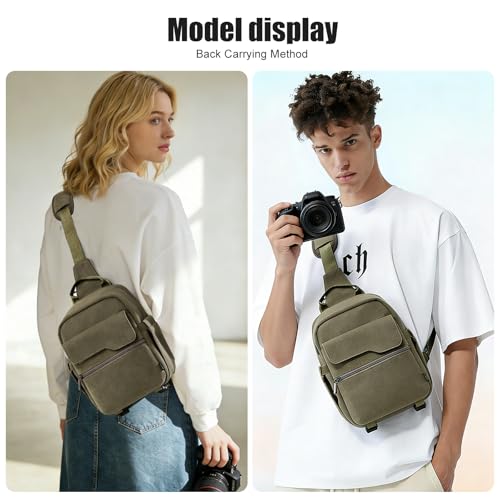 Cwatcun Large Canvas Sling Bag, Crossbody Chest Bag with Tripod Holder - color: Green, size: Large