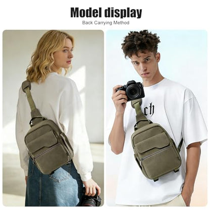 Cwatcun Large Canvas Sling Bag, Crossbody Chest Bag with Tripod Holder - color: Green, size: Large