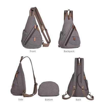 KL928 Canvas Sling Bag - Small Crossbody Backpack Shoulder Casual Daypack Rucksack for Men Women(Large Version,Dark Grey) - color: Canvas-d.grey