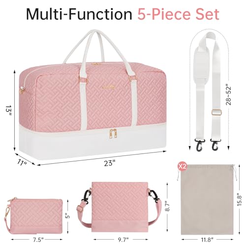 23" Weekender Bag Overnight Bag Travel Duffel Bag for Women - color: Pink & Beige, size: Extra Large