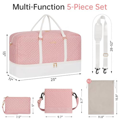 23" Weekender Bag Overnight Bag Travel Duffel Bag for Women - color: Pink & Beige, size: Extra Large