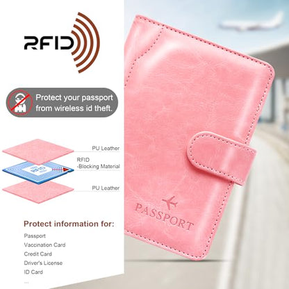 Passport Holder for Travel Essentials Wallet Cover Case Women Men Gift - color: D-Pink
