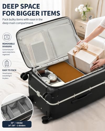 Hanke 28 Inch luggage, Top Opening Aluminum Frame Large Suitcases with Wheels, TSA Lock, Checked Suitcase with Removable Divider (Jet Black) - color: Jet Black, size: 28 Inch