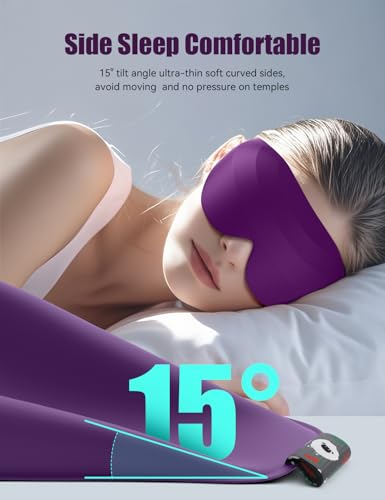 Sleep Mask for Side Sleeper Women Men, EVA BELLE Eye Mask for Sleeping Light Blocking, 3D Sleeping Mask Blackout, Soft Breathable Eye Shade Cover with Adjustable Elastic Strap for Travel Home Nap Rest - color: 01-purple