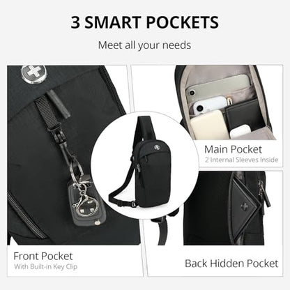 Swissdigital Design Crossbody Bag for Men, RFID Blocking Sling Bag with Adjustable Strap Use - color: Black