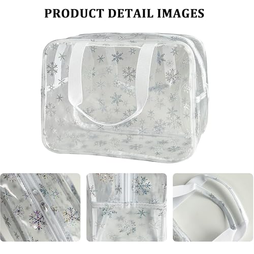 ONEART Travel Clear TPU Bag, Toiletry Carry Pouch Makeup Artist Bag, Waterproof Makeup Bags with Zipper Handle Straps (Snowflake) - color: Snowflake