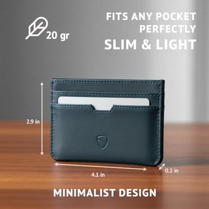 Vaultskin MOORGATE Slim Top-Grain Leather Credit Card Holder, RFID Wallet - color: Midnight Navy
