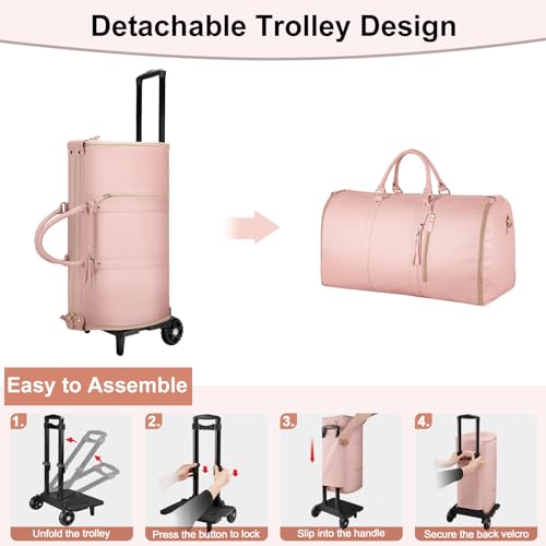 Ytonet Rolling Garment Bags for Travel, Convertible Carry On Garment Bag - color: Pink, style: Roller