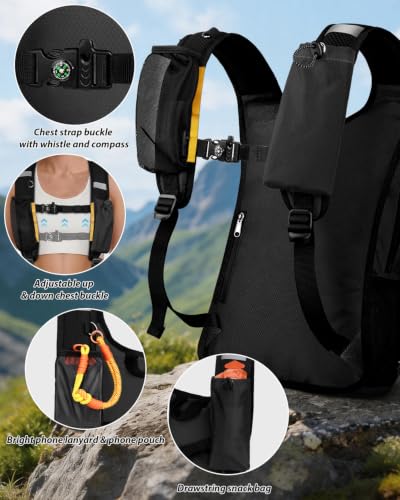 MOKURA 15L Small Hiking Backpack for Men Women, Lightweight Daypack, Black - color: Black