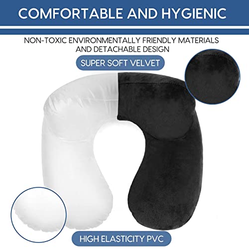 Inflatable Travel Pillow for Airplane Inflatable Neck Pillow for Traveling with Soft Velvet Washable Cover for Sleeping, Airplane,Train, Car, Office, Contoured Eye Masks, Earplugs - color: Black