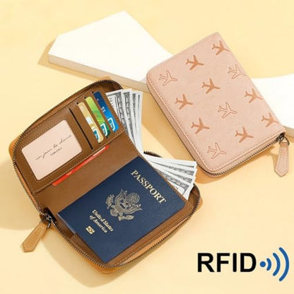 Passport Holder for Travel RFID Blocking Wallet Women Handbag Credit Cards Flight Ticket Organizer Card Holder (Black) - color: Black