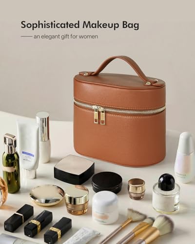 Prite 2 Pcs Makeup Bag Set Travel Cosmetic Case with Clear Pouch for Women - color: Brown