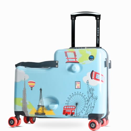 Cegali Itsy Rider 20" Ride-on Suitcase for Kids with Double Spinner Red Wheels (Blue Landmarks) - color: Blue Landmarks