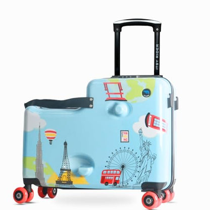 Cegali Itsy Rider 20" Ride-on Suitcase for Kids with Double Spinner Red Wheels (Blue Landmarks) - color: Blue Landmarks