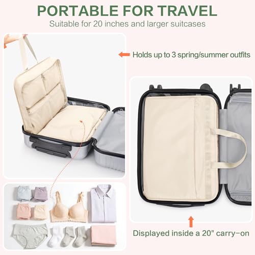 SUNUP Hanging Suitcase Organizer for Travel, 5 in 1 Packing Cube, Beige - color: Beige